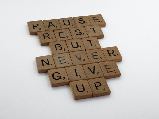 scrabble blocks saying pause rest but never give up | is rest day imporant