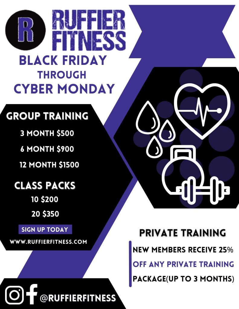 Ruffier Fitness Black Friday Through Cyber Monday Personal Training and Group Fitness Class Deals