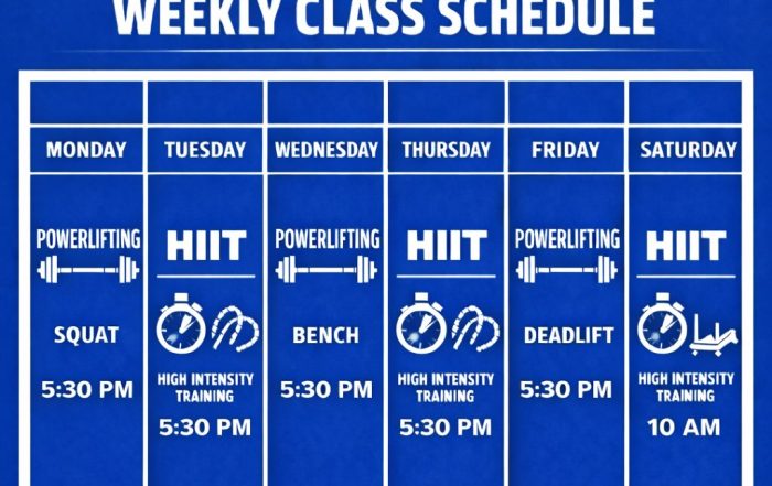 Group fitness class schedule Monday through Friday Ruffier Fitness