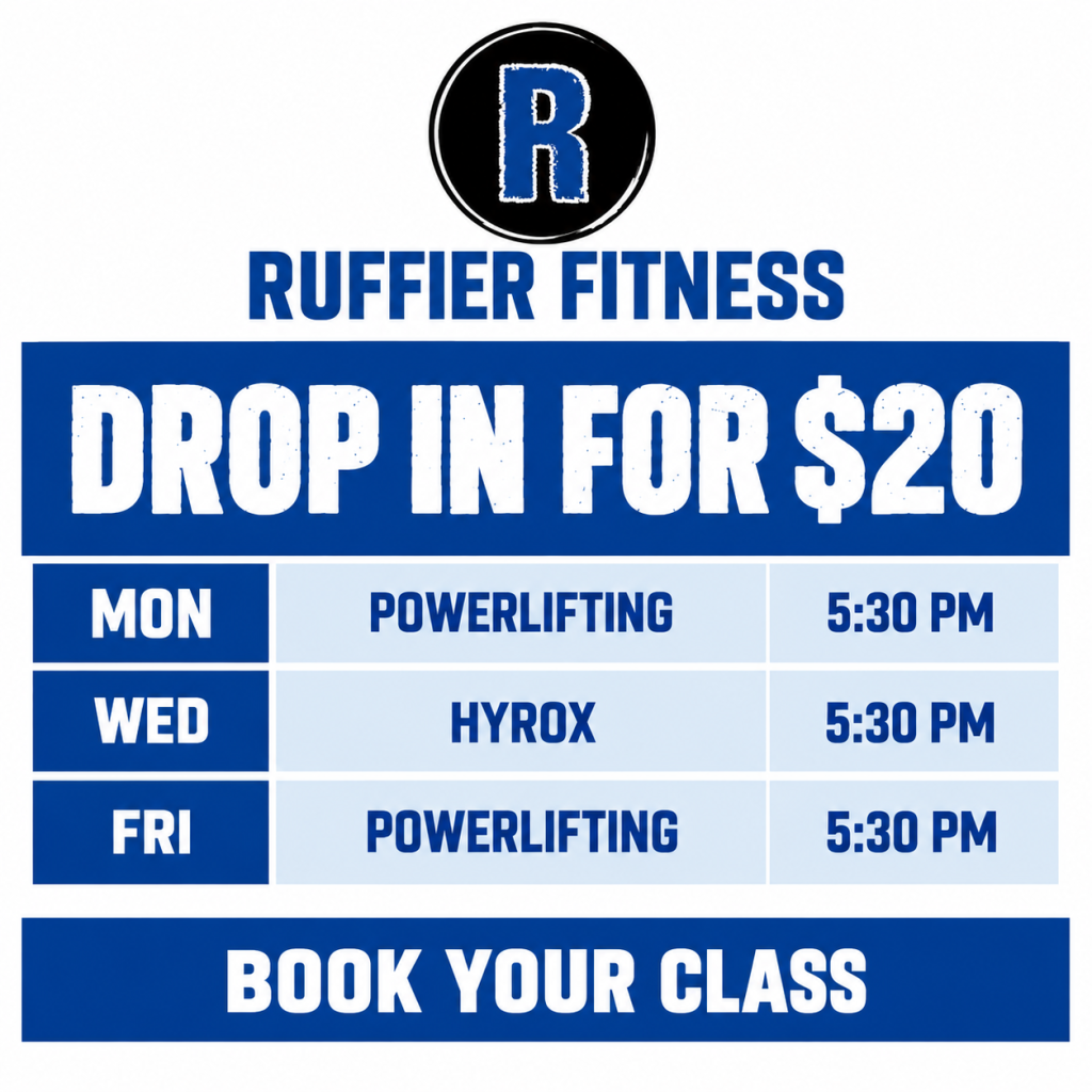 Drop in group fitness classes 20 dollars at Ruffier fitness Akron Monday, Wednesday and Friday